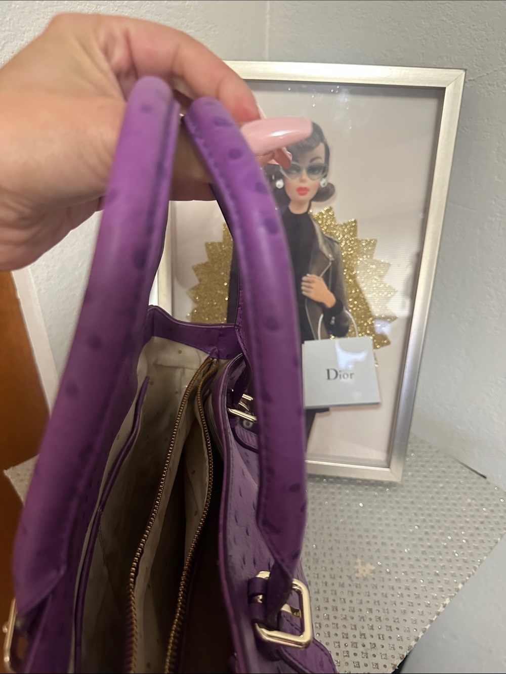 As-is Kate Spade Bristol Drive Purple Ostrich London Tote - Picture 12 of 15